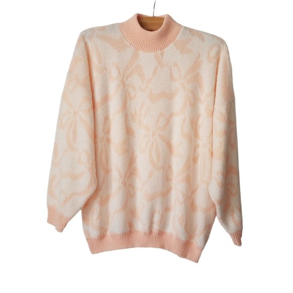 Vtg Classic Essential Womens L Pastel Floral Fluffy Sweater Peach White Enid - Picture 1 of 7